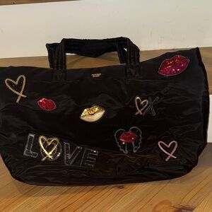 Victoria's Secret Black Tote with Gold and Red Accents